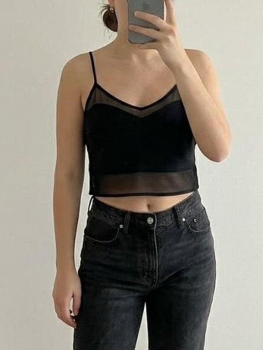 Women's Black Mesh Spaghetti Strap Tank Top